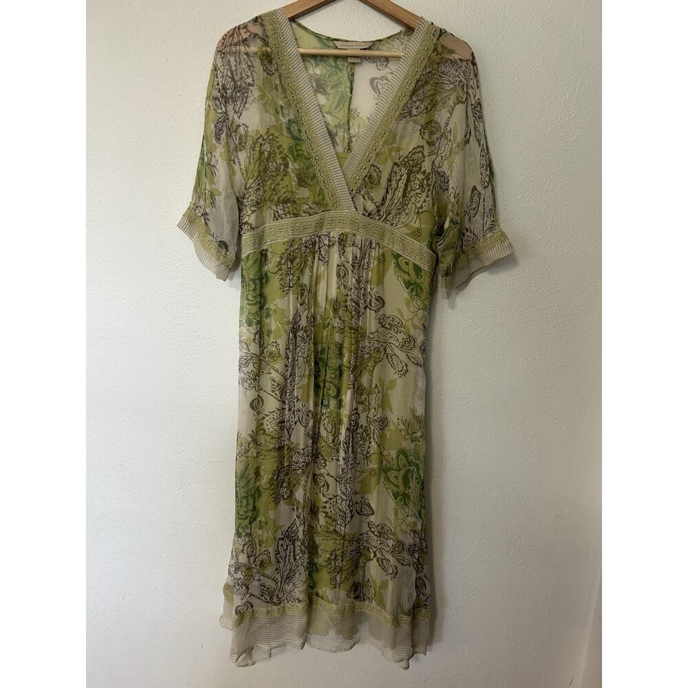 Jonathan Martin Y2K Sz 12 Silk Floral Fairy Dress Babydoll Waist Tie V-neck Lace